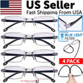 4 PK Mens Rectangular Rimless Blue Light Blocking Reading Glasses