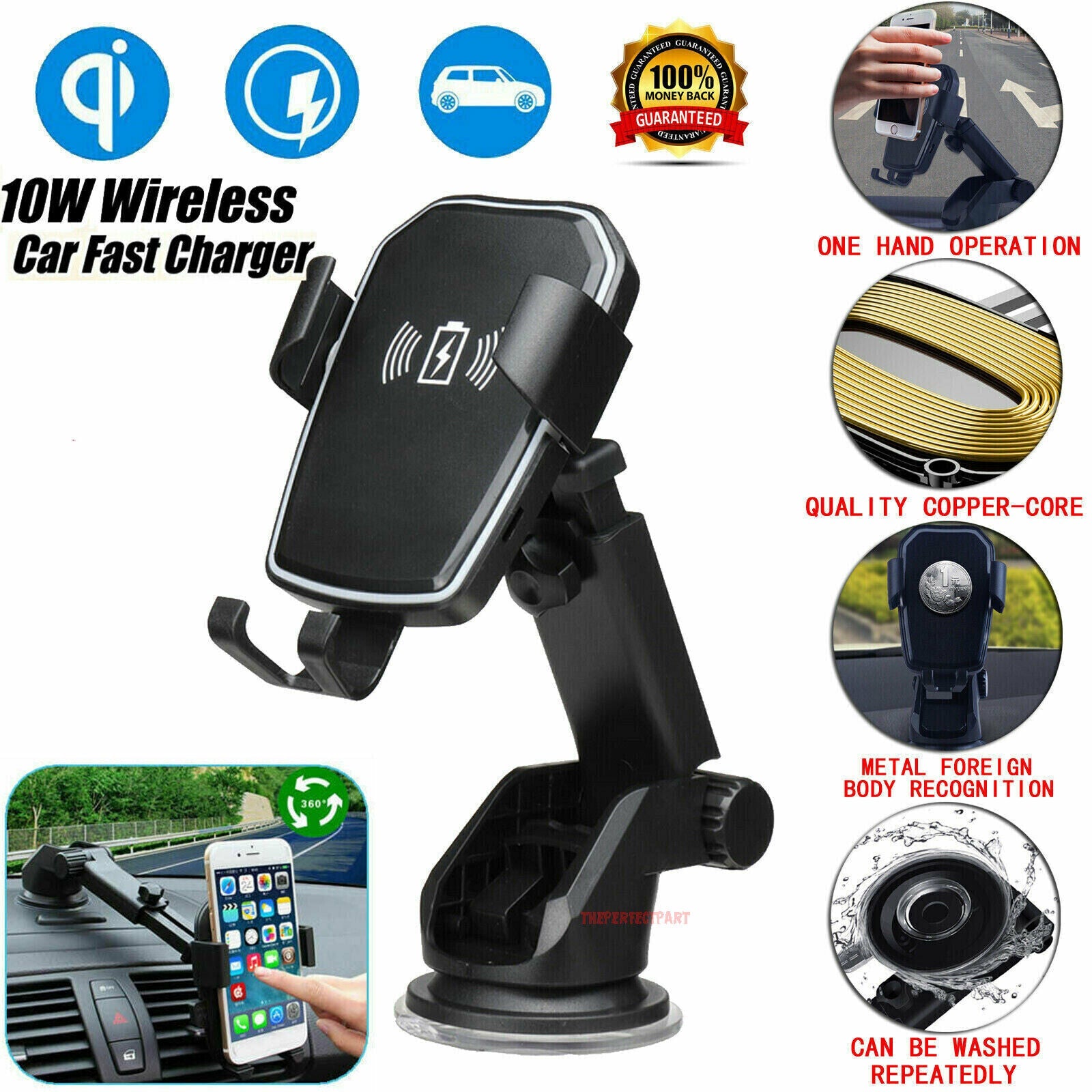 Qi Wireless Car Charger and Phone Mount, 2-in-1