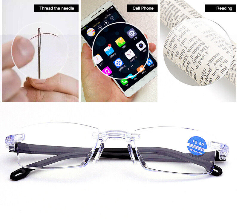 4 PK Mens Rectangular Rimless Blue Light Blocking Reading Glasses