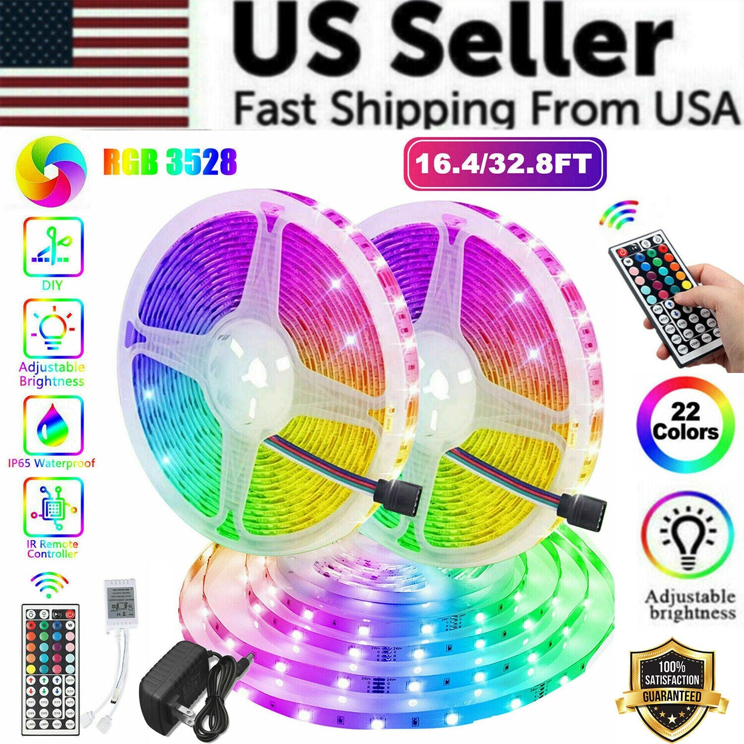 32FT RGB LED Strip Lights with Remote