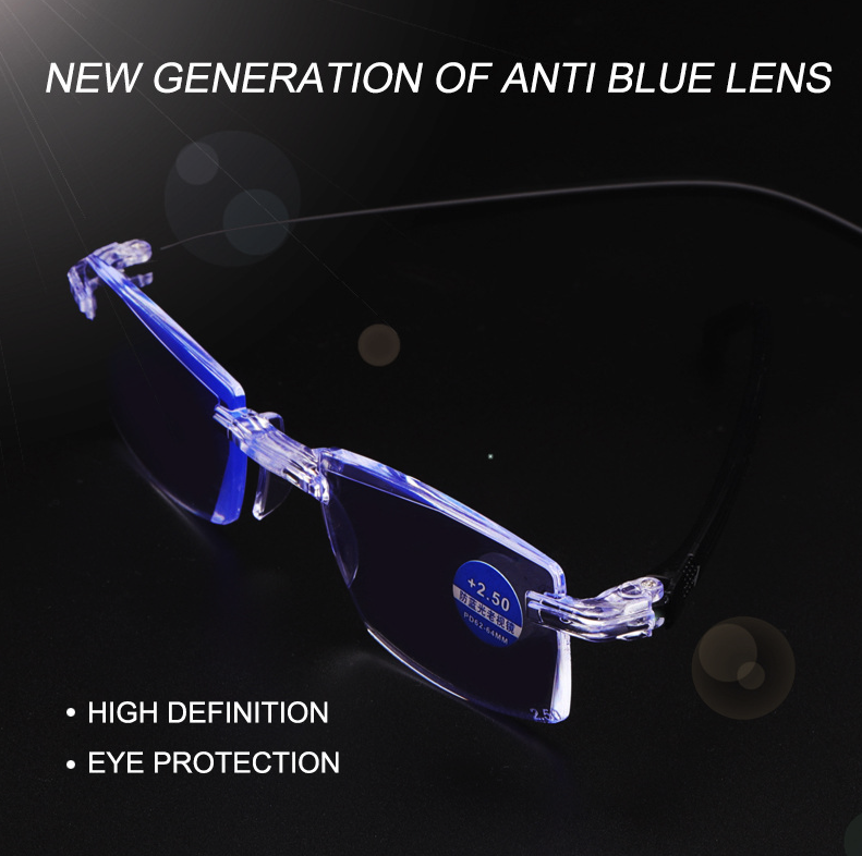 4 PK Mens Rectangular Rimless Blue Light Blocking Reading Glasses
