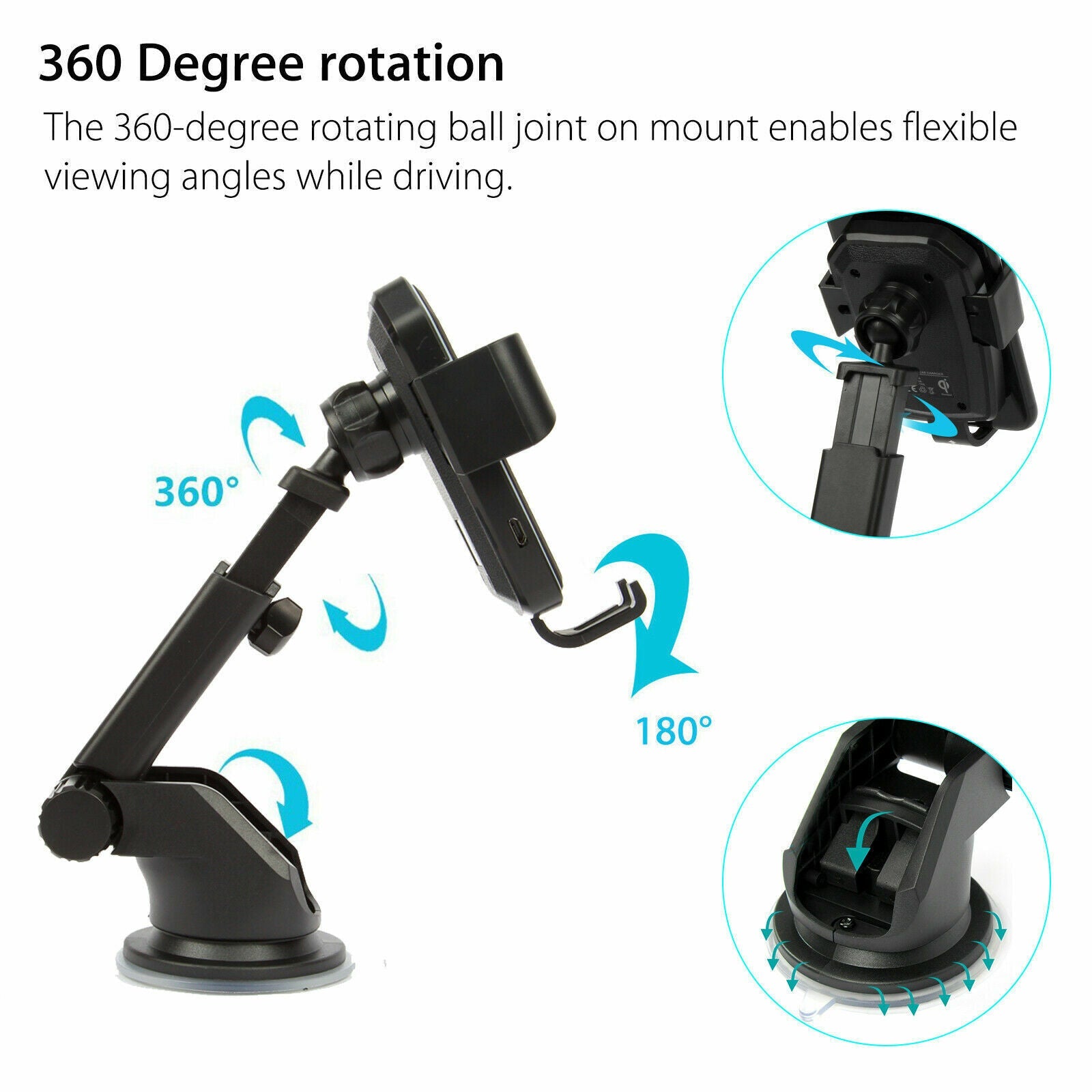 Qi Wireless Car Charger and Phone Mount, 2-in-1