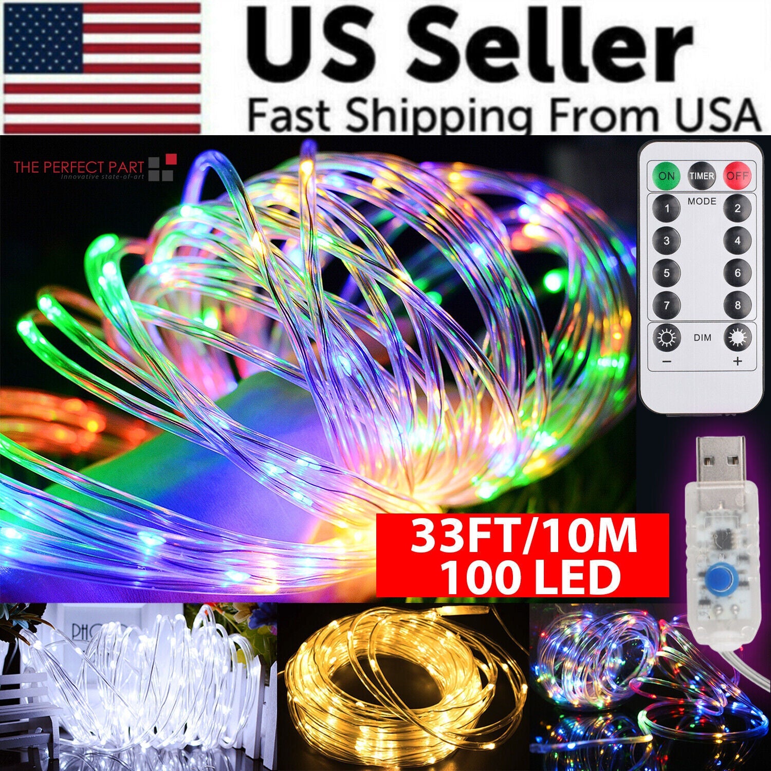 33FT LED Rope Light for Outdoor and Garden