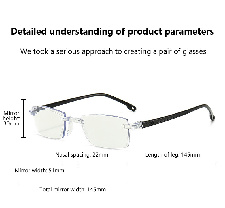 4 PK Mens Rectangular Rimless Blue Light Blocking Reading Glasses
