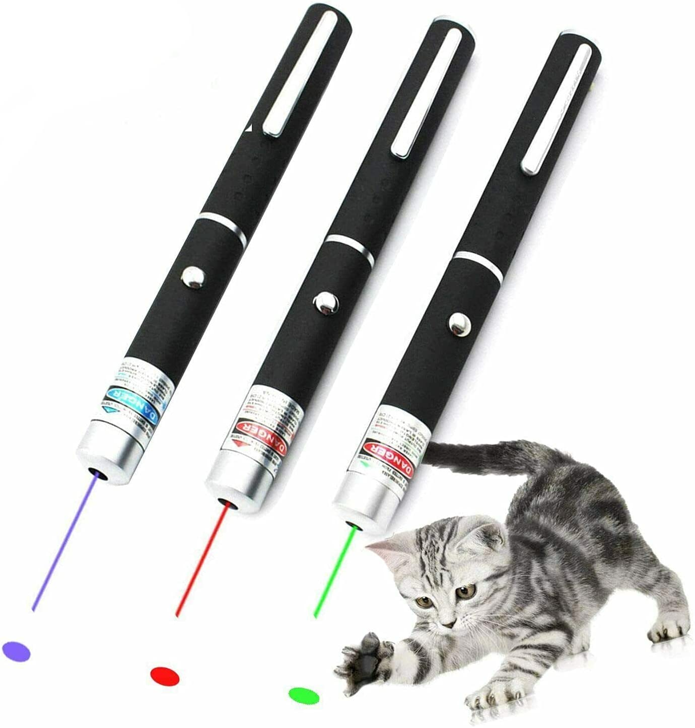 3-Pack Laser Pointer Pens, Green Blue Red