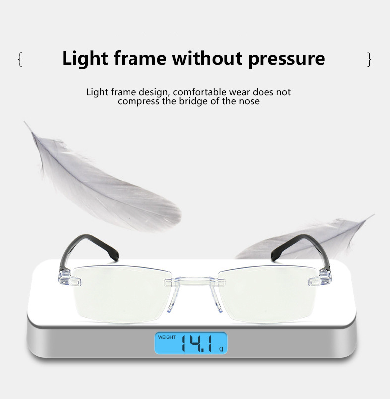 4 PK Mens Rectangular Rimless Blue Light Blocking Reading Glasses