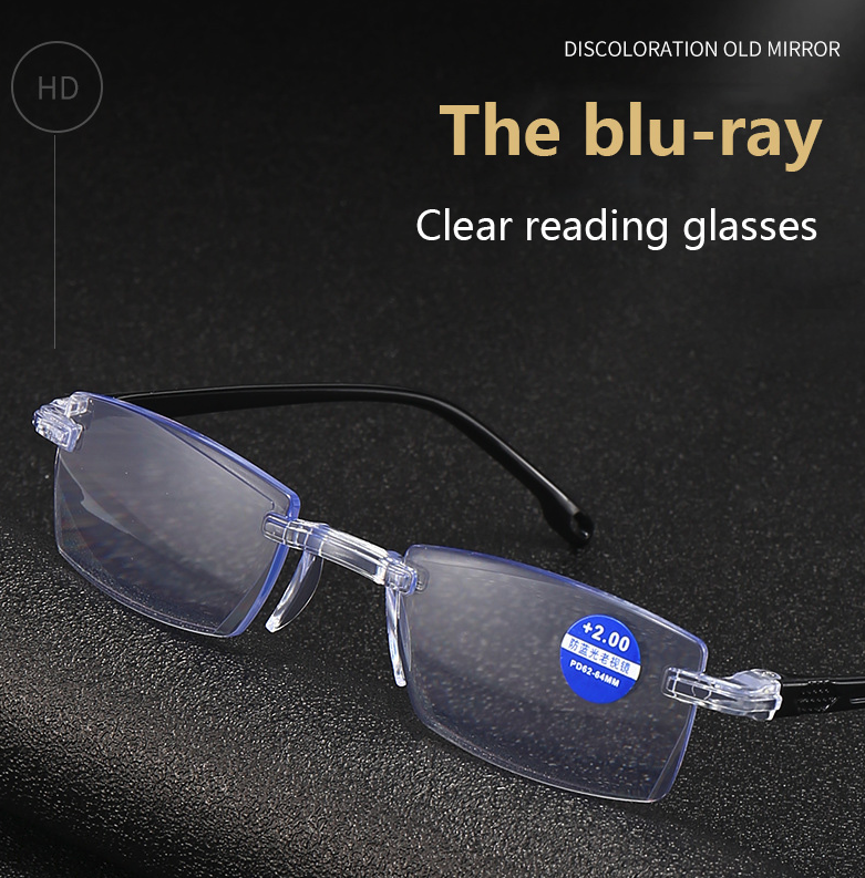 4 PK Mens Rectangular Rimless Blue Light Blocking Reading Glasses