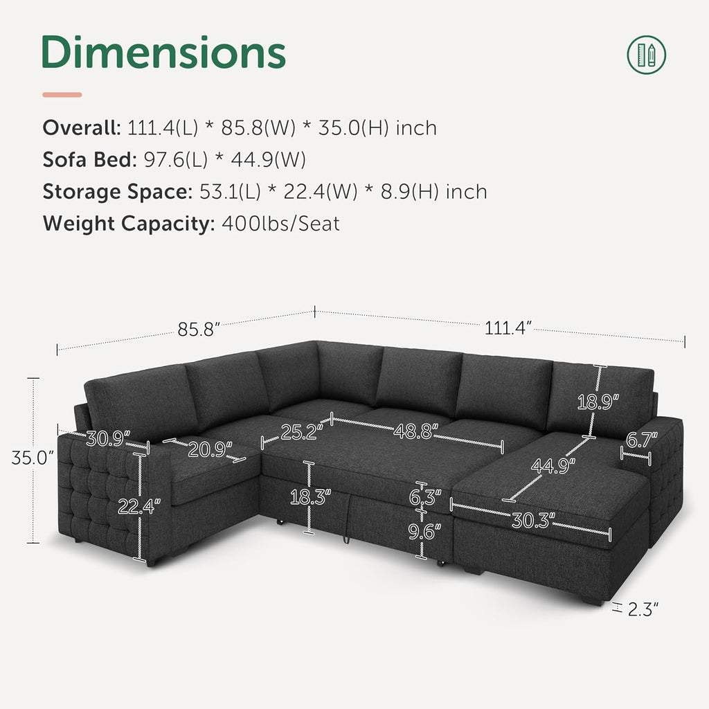 Sectional Sleeper Sofa with Pull Out Bed, Reversible Sectional Sleeper