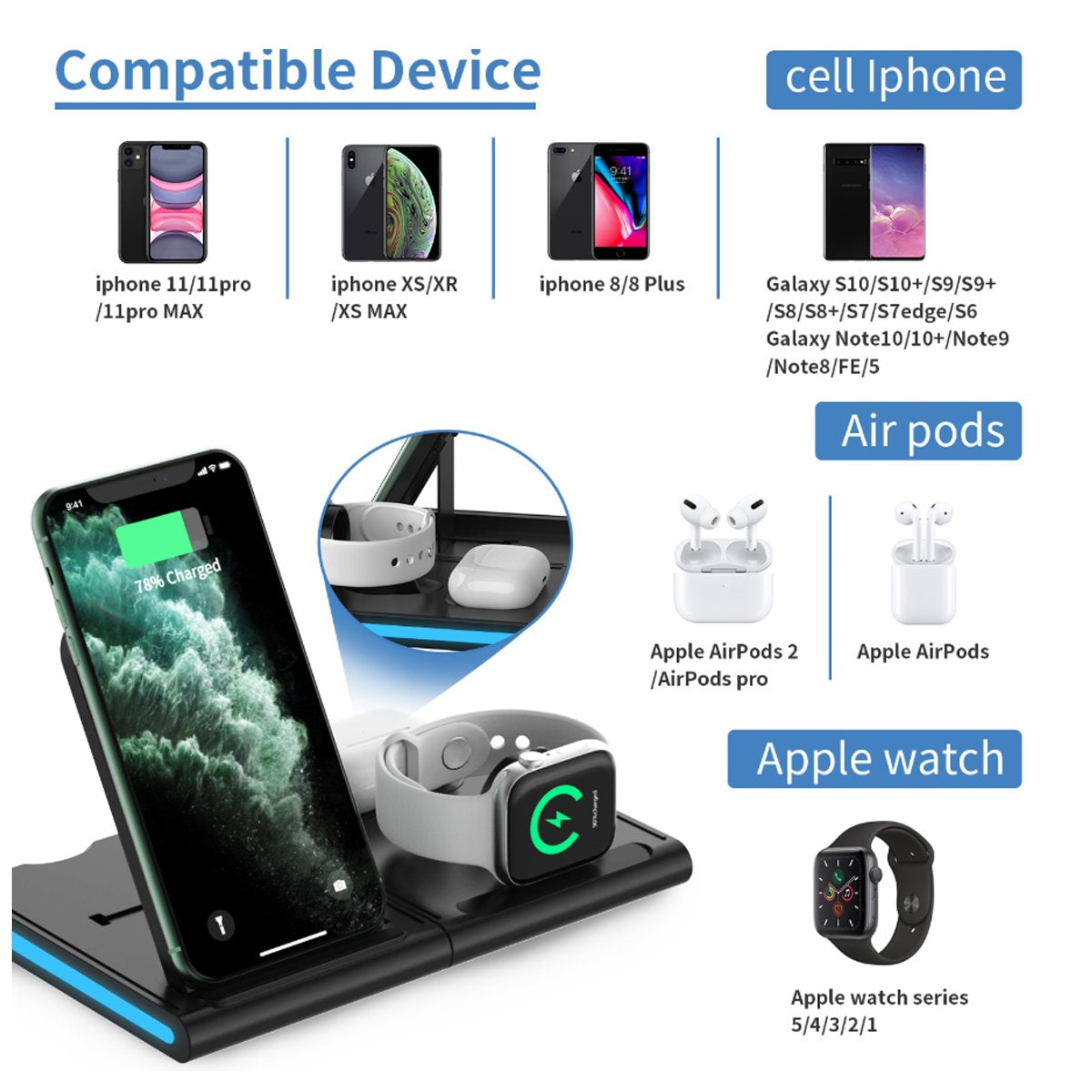 Magnetic Power Tiles 4-in-1 Wireless Charging Station