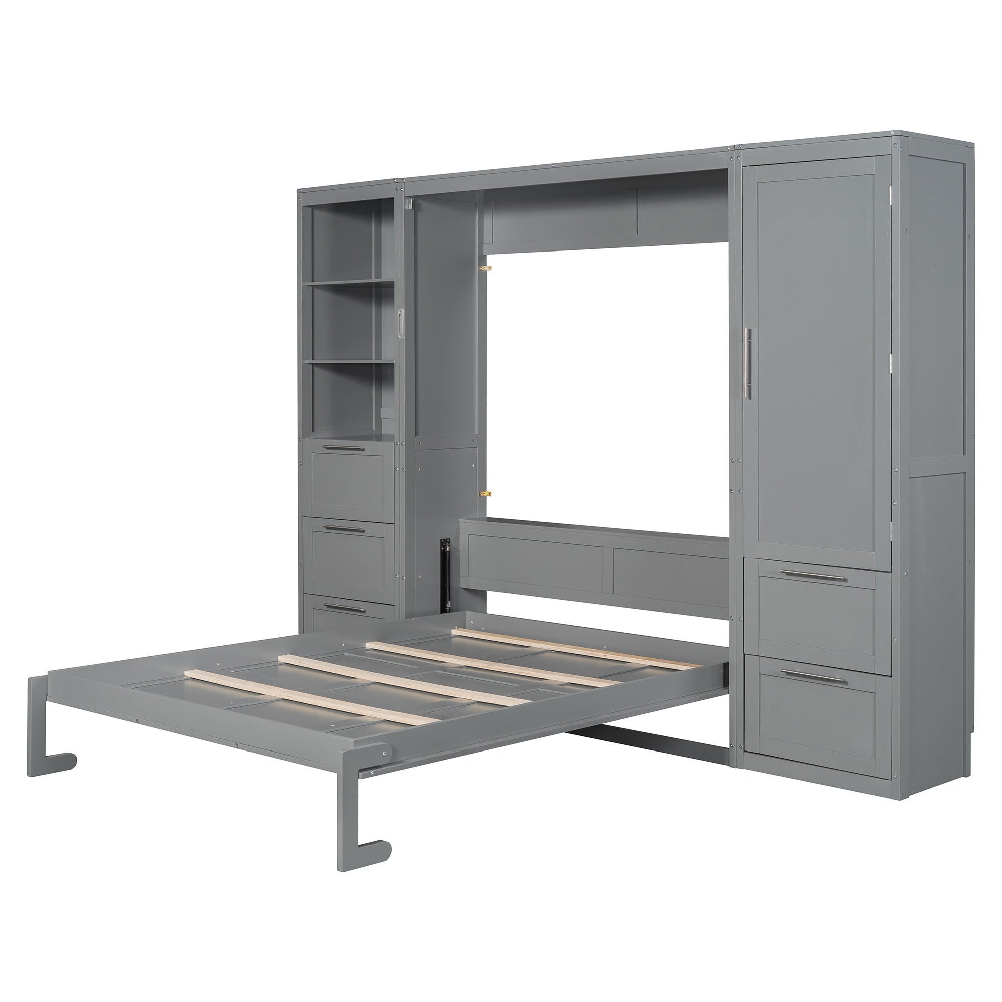 Murphy Wall Bed, Queen Size, MDF and LVL with Drawers, Shelves, and