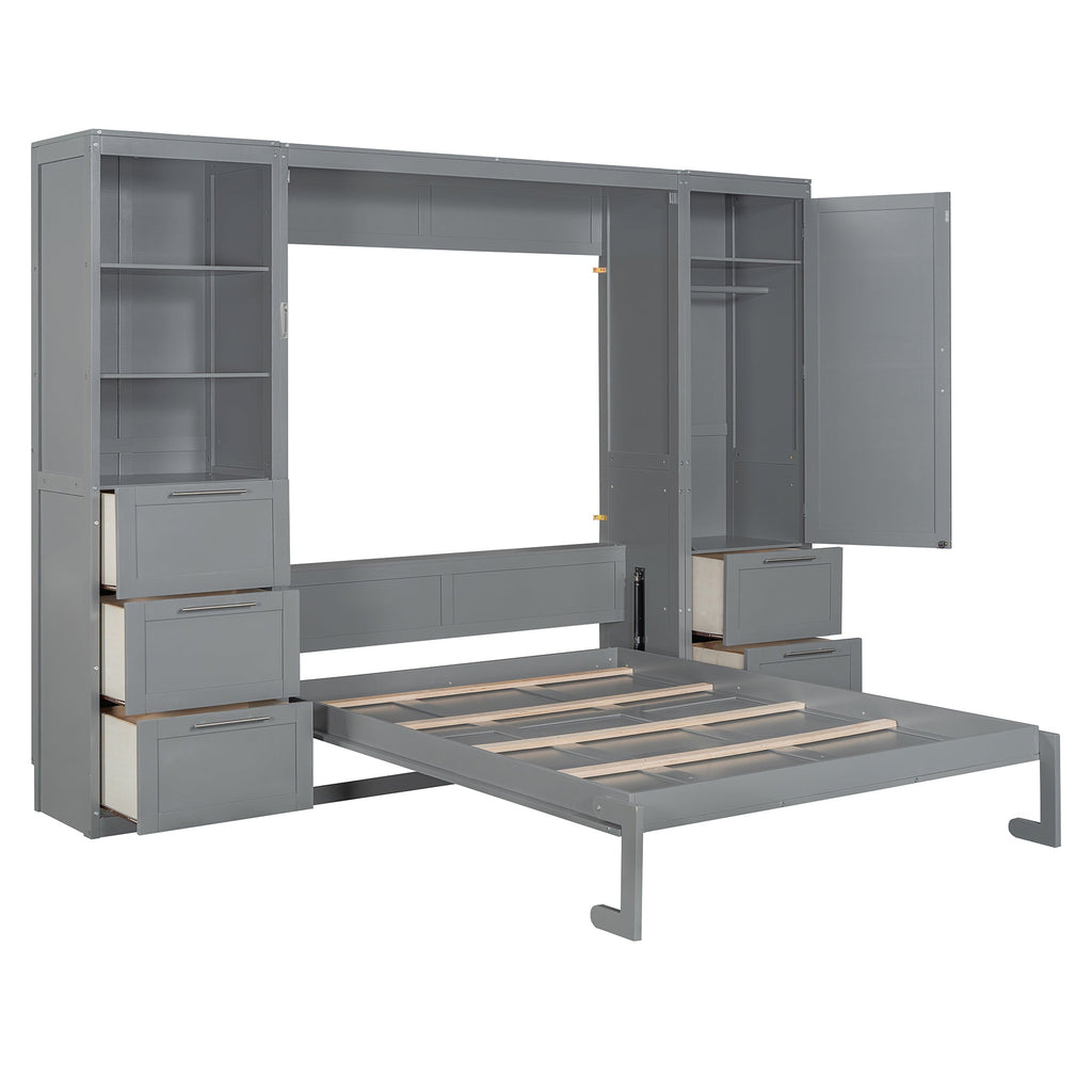 Murphy Wall Bed, Queen Size, MDF and LVL with Drawers, Shelves, and