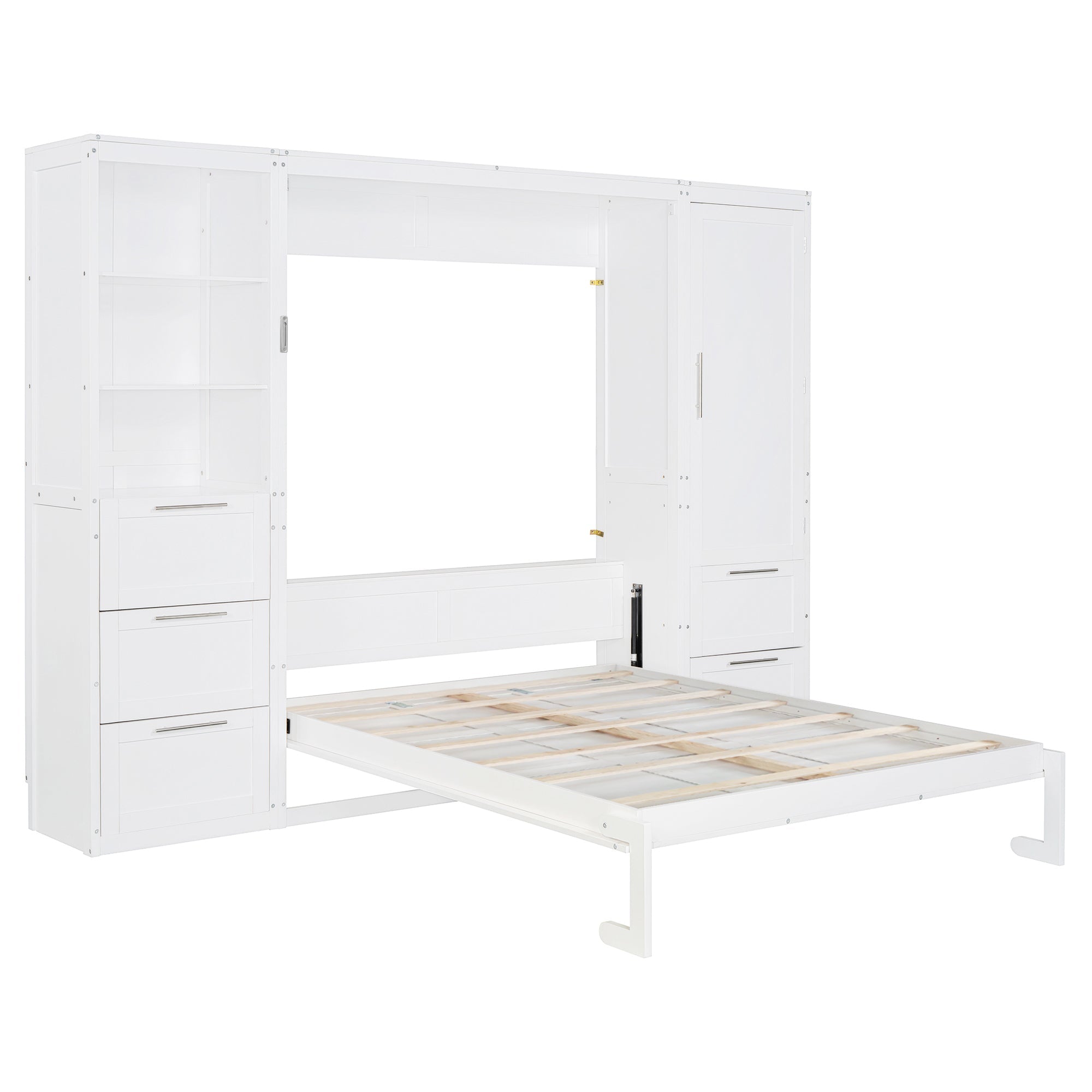 Murphy Wall Bed, Queen Size, MDF and LVL with Drawers, Shelves, and