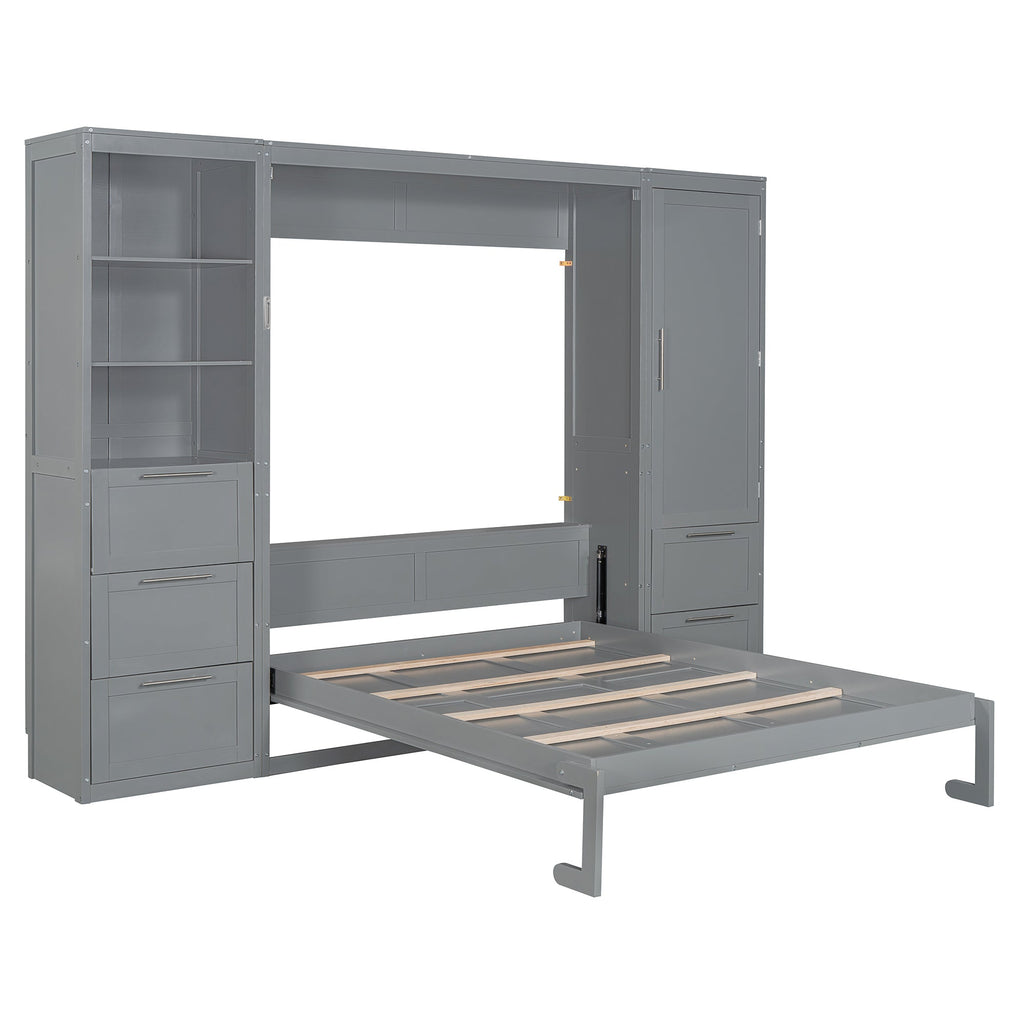 Murphy Wall Bed, Queen Size, MDF and LVL with Drawers, Shelves, and