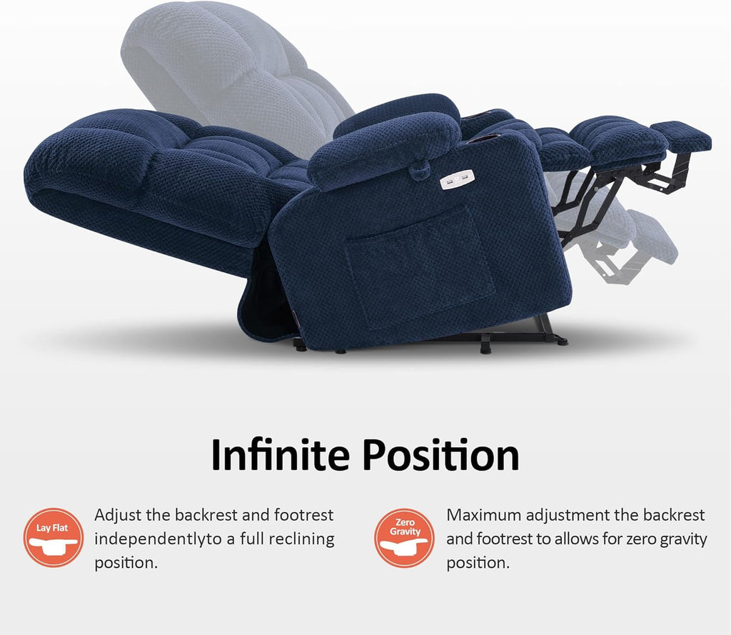 Dual Motor Power Lift Recliner with Massage and Heat (Navy)