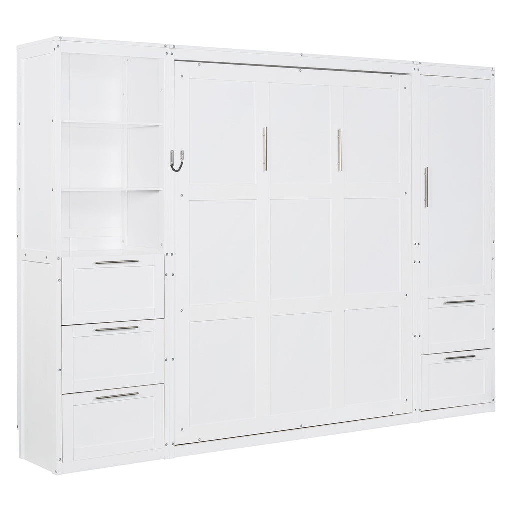 Murphy Wall Bed, Queen Size, MDF and LVL with Drawers, Shelves, and