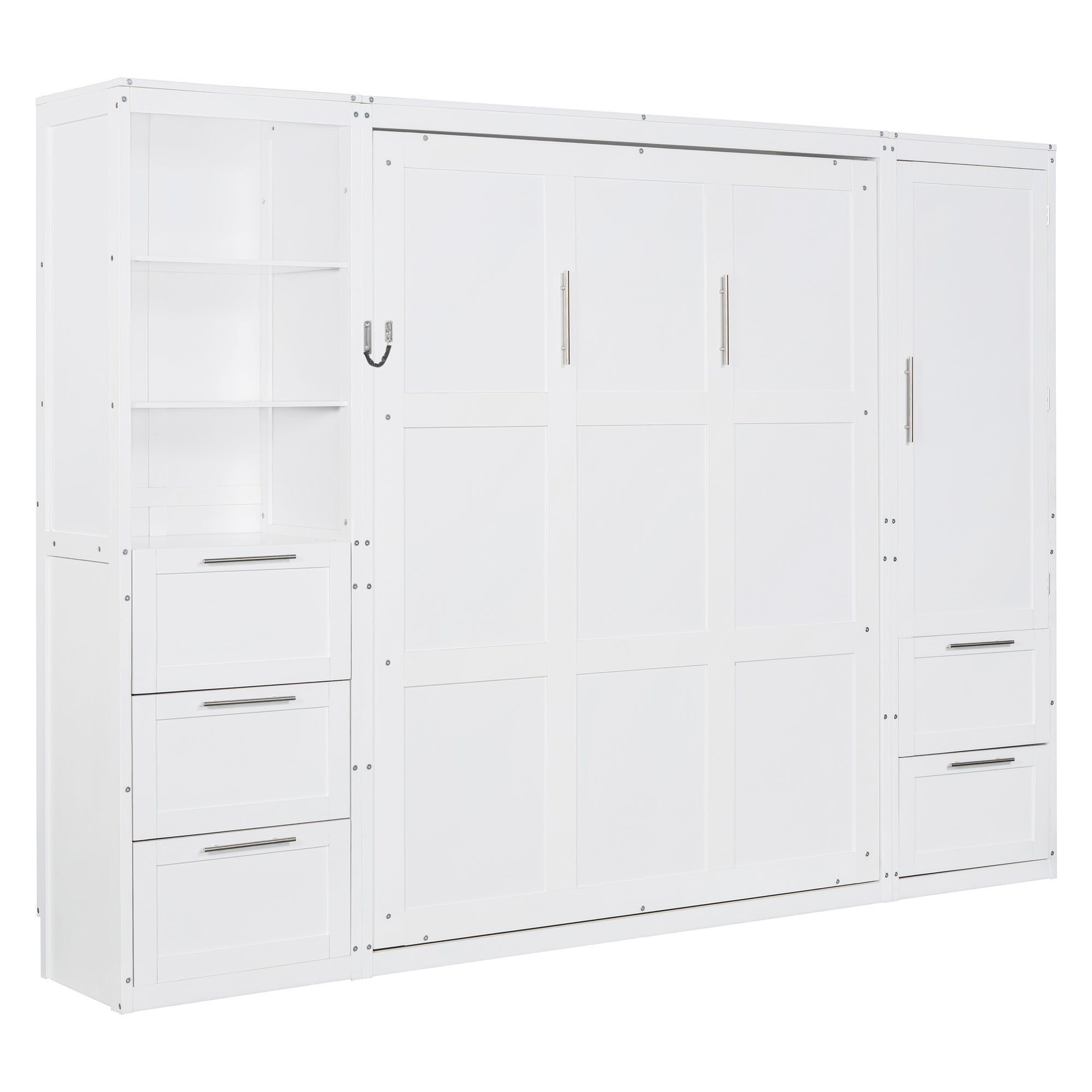 Murphy Wall Bed, Queen Size, MDF and LVL with Drawers, Shelves, and