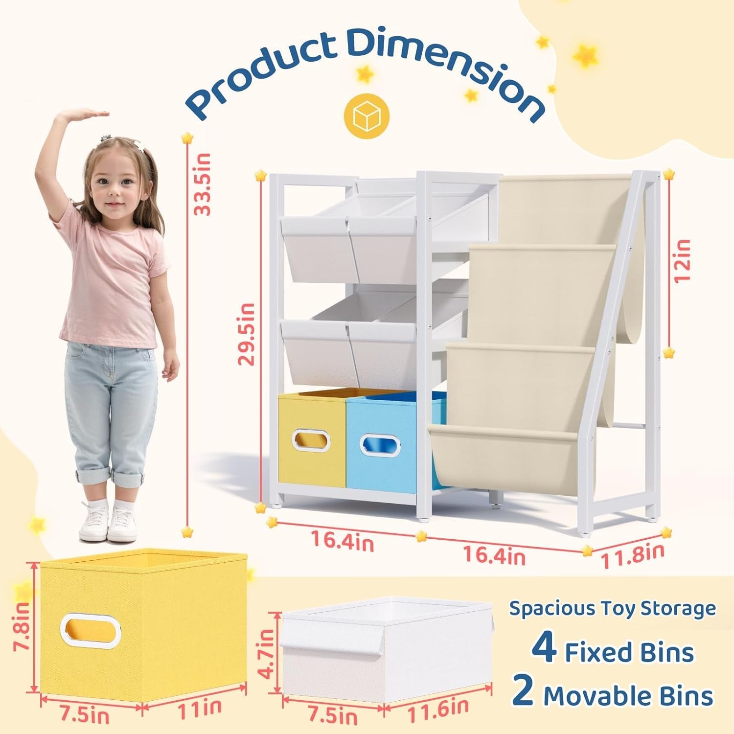 Kids Toy Storage Organizer Bookshelf with 6 Bins