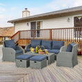 Outsunny 6pc Wicker Sectional Set Cushioned Outdoor Rattan 3-Seat Sofa