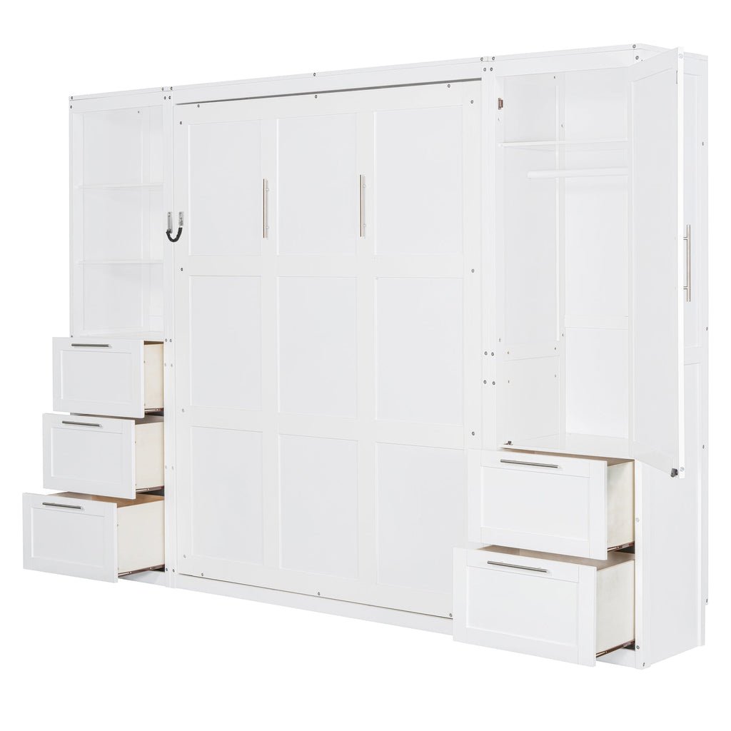 Murphy Wall Bed, Queen Size, MDF and LVL with Drawers, Shelves, and