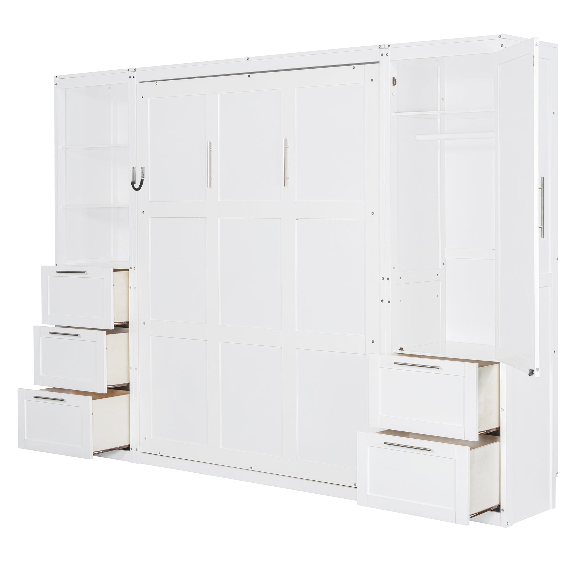 Murphy Wall Bed, Queen Size, MDF and LVL with Drawers, Shelves, and