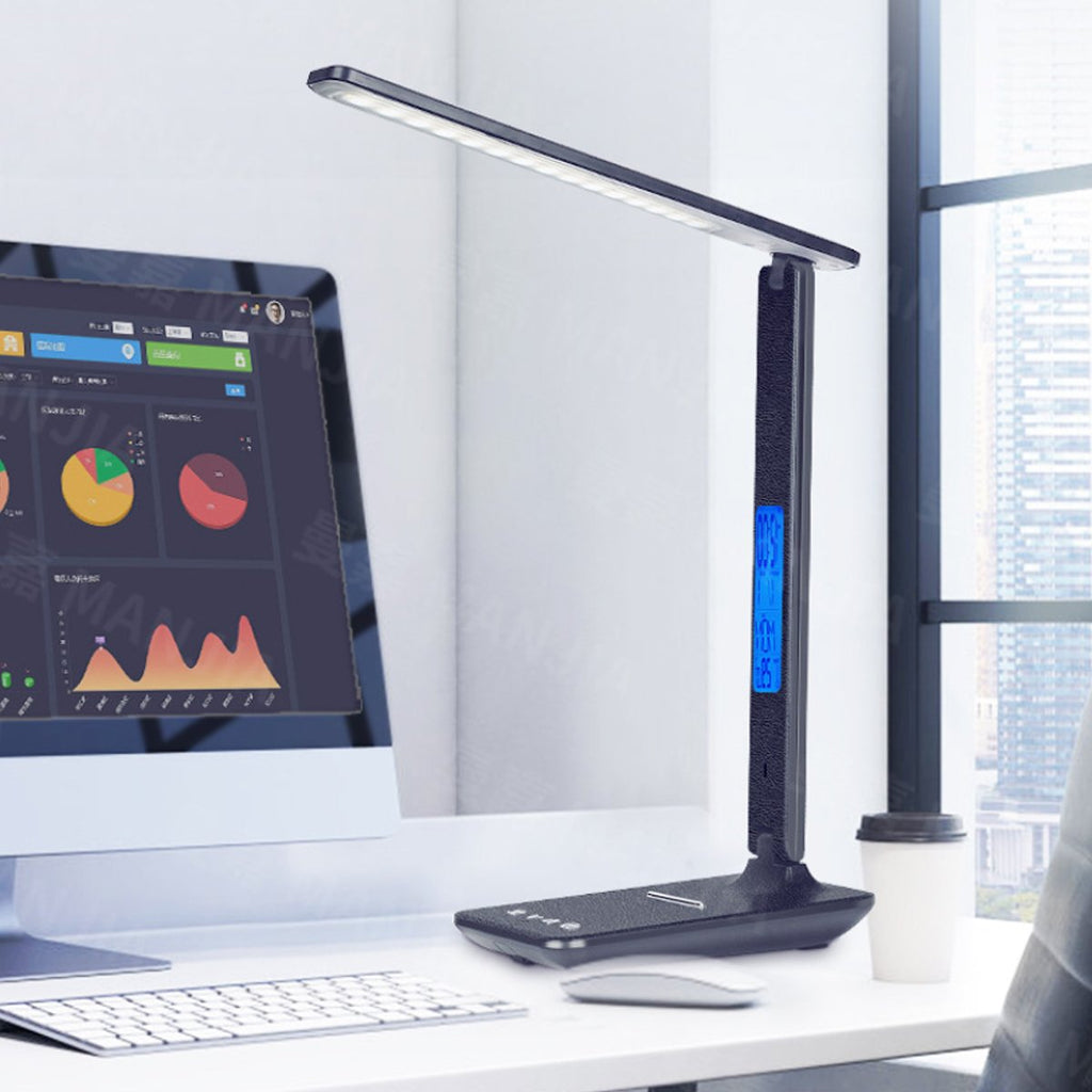 3-in-1 Desk Lamp with Wireless Charger, Clock and Thermostat