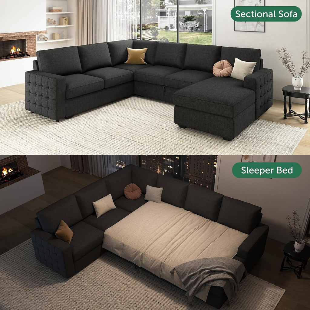 Sectional Sleeper Sofa with Pull Out Bed, Reversible Sectional Sleeper