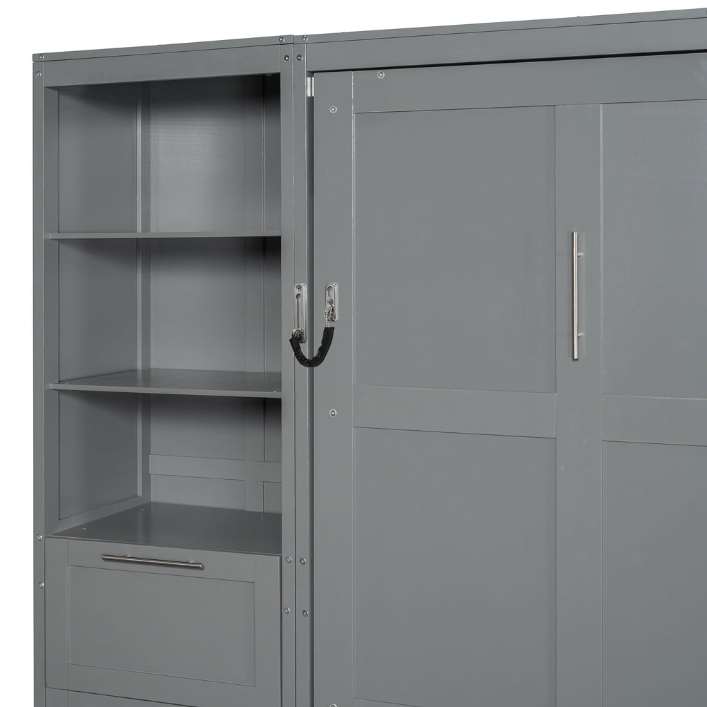 Murphy Wall Bed, Queen Size, MDF and LVL with Drawers, Shelves, and