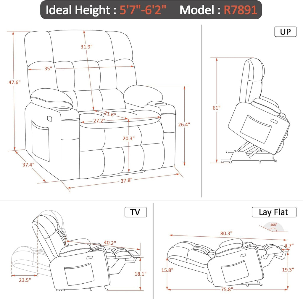 Dual Motor Power Lift Recliner with Massage and Heat (Navy)