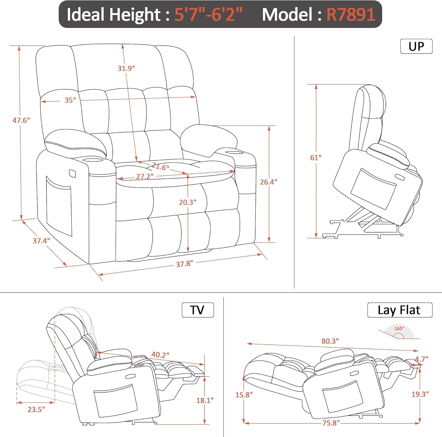 Dual Motor Power Lift Recliner with Massage and Heat (Navy)