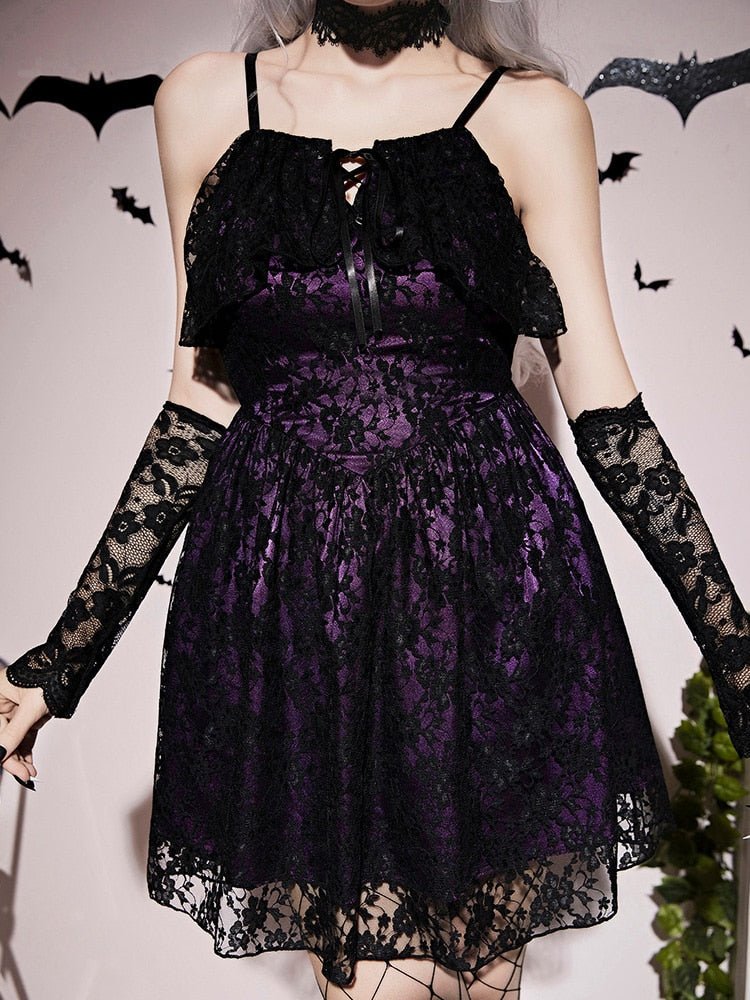 Purple Gothic Lace-Up Cami Dress