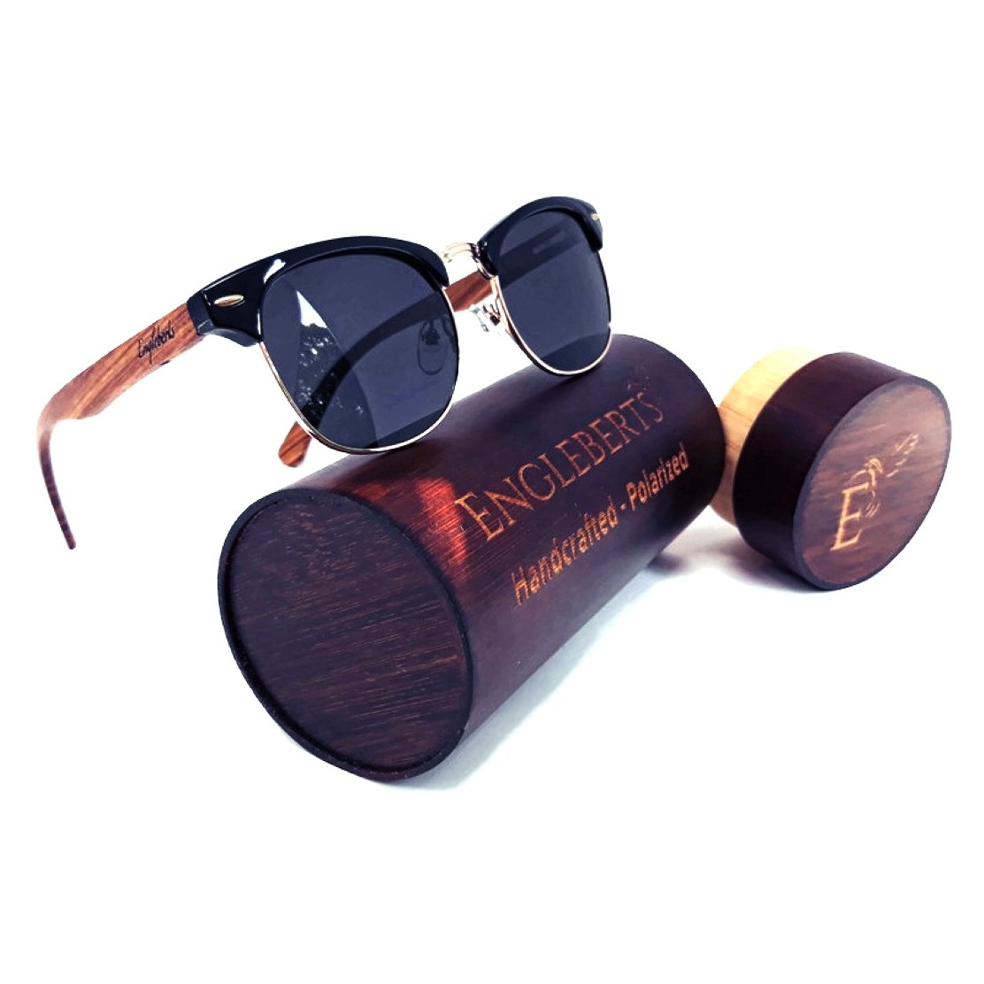 Walnut Wood Club Sunglasses with Bamboo Case, Polarized