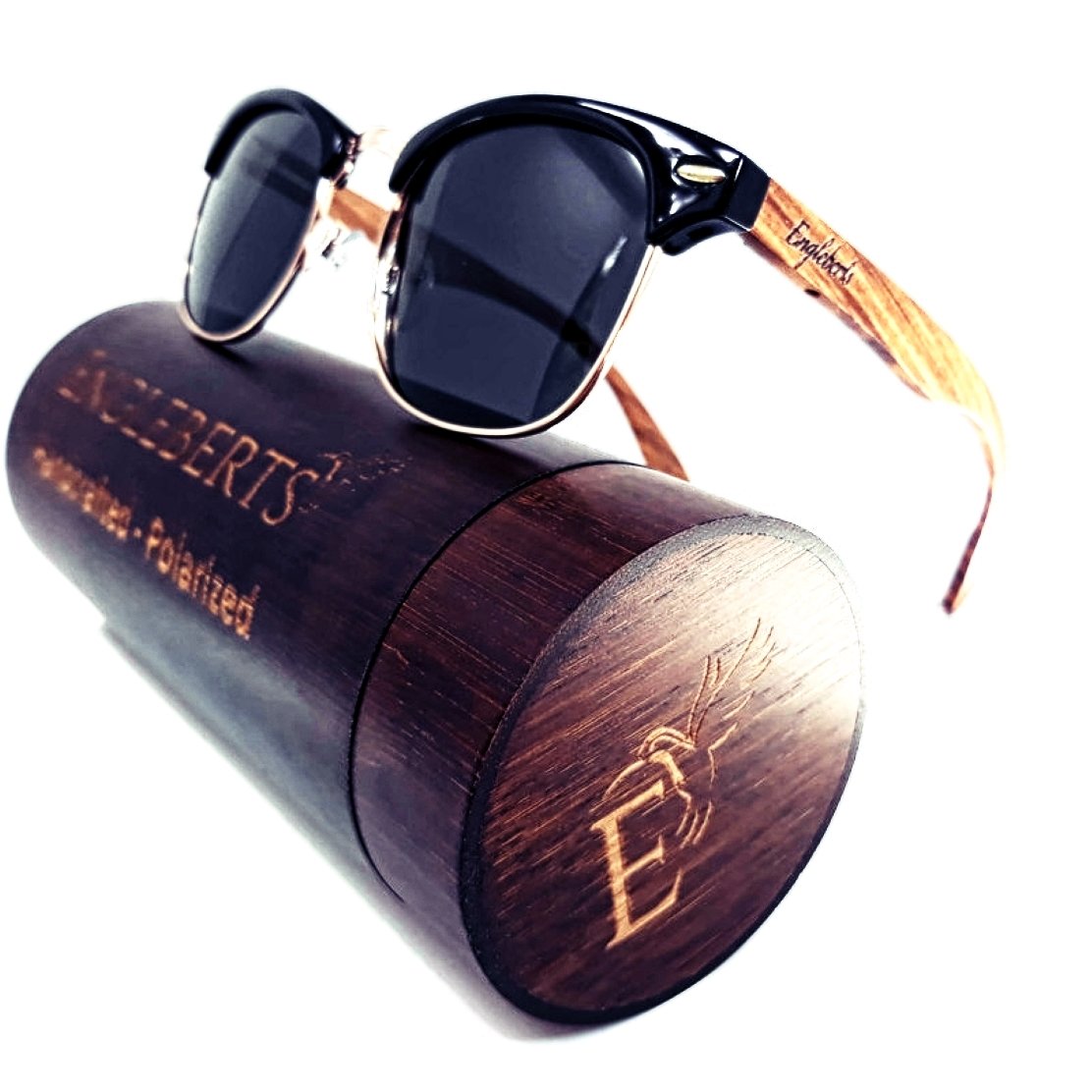 Walnut Wood Club Sunglasses with Bamboo Case, Polarized