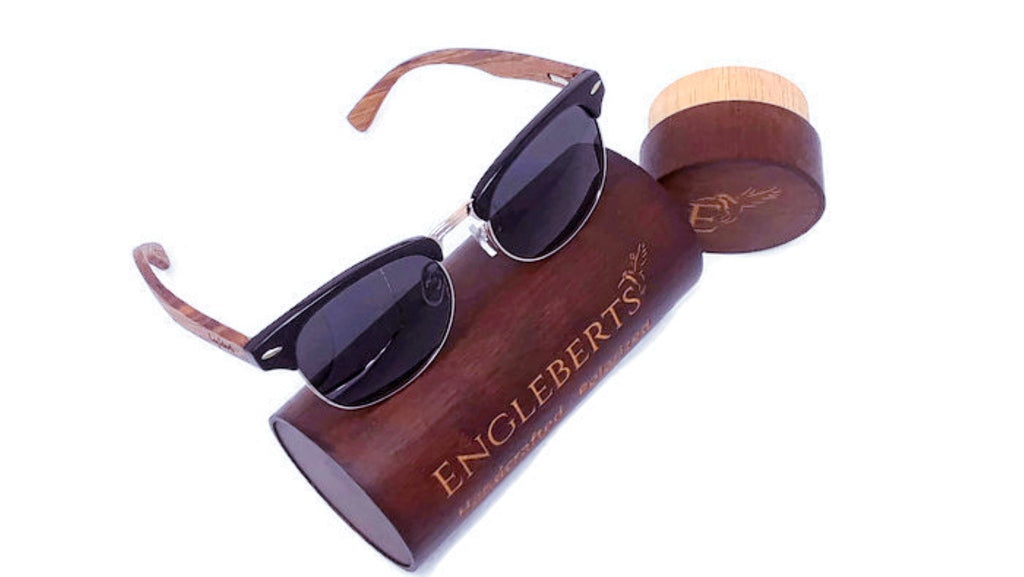 Walnut Wood Club Sunglasses with Bamboo Case, Polarized