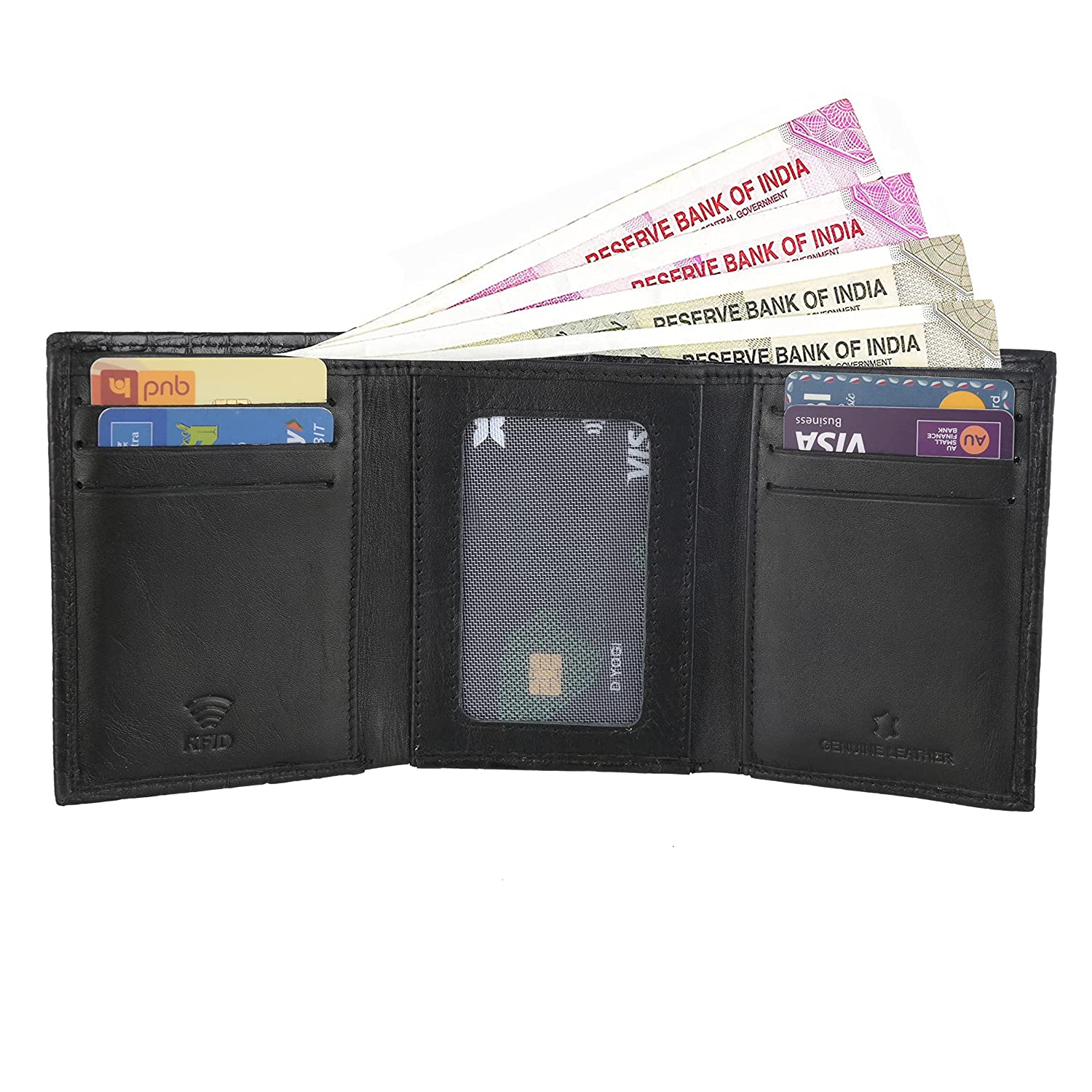 Men's RFID Trifold Leather Wallet, Slim Card Holder