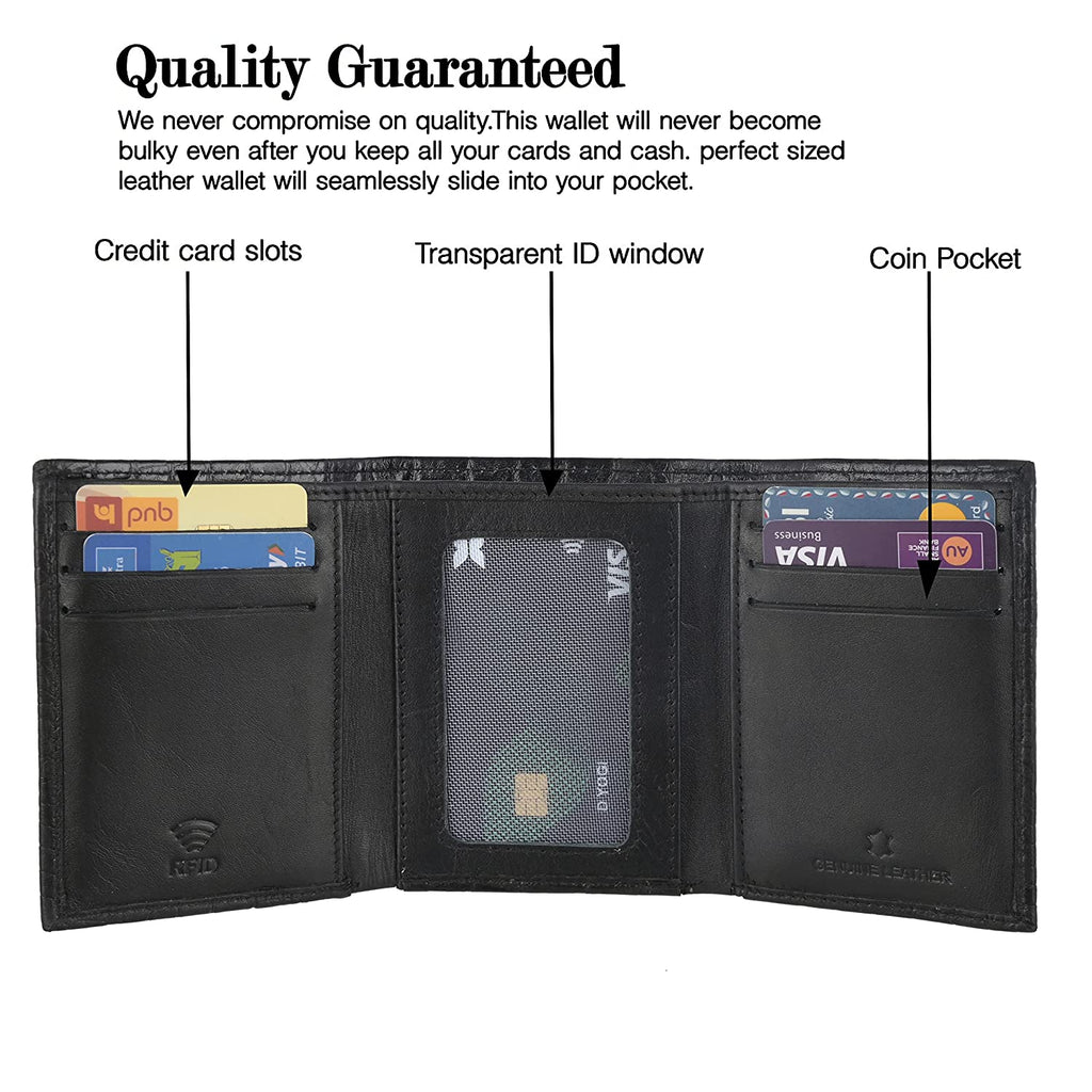 Men's RFID Trifold Leather Wallet, Slim Card Holder