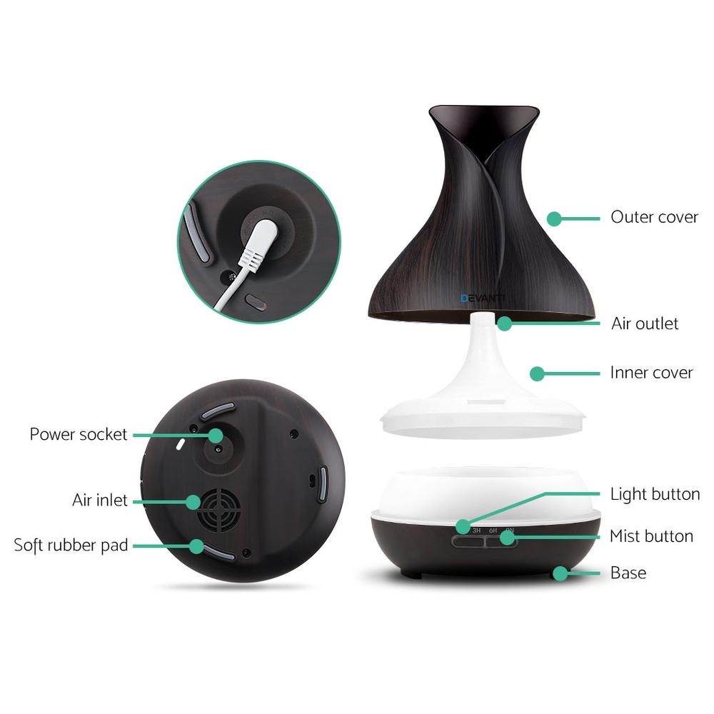 Devanti Aroma Diffuser 400ml, Dark Wood
