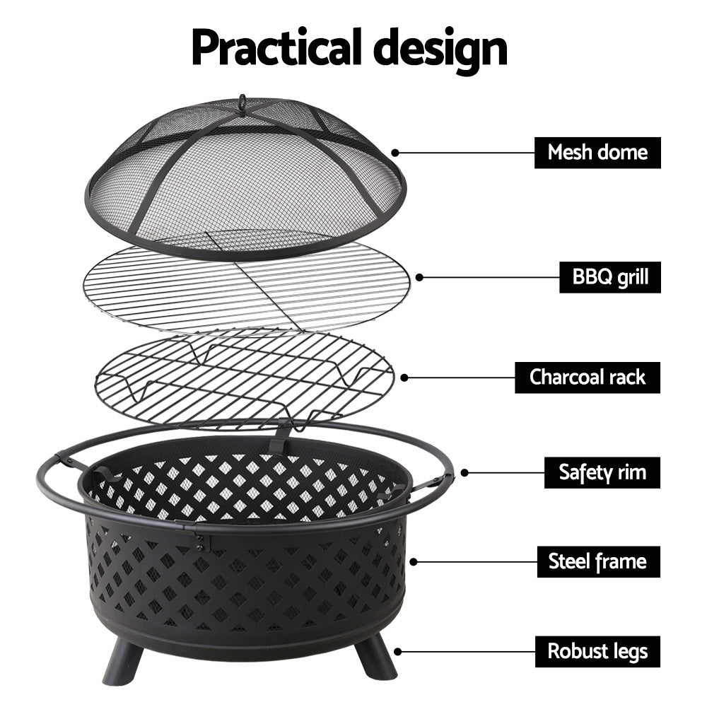 Fire Pit BBQ Grill Smoker Portable Outdoor Fireplace Patio Heater Pits
