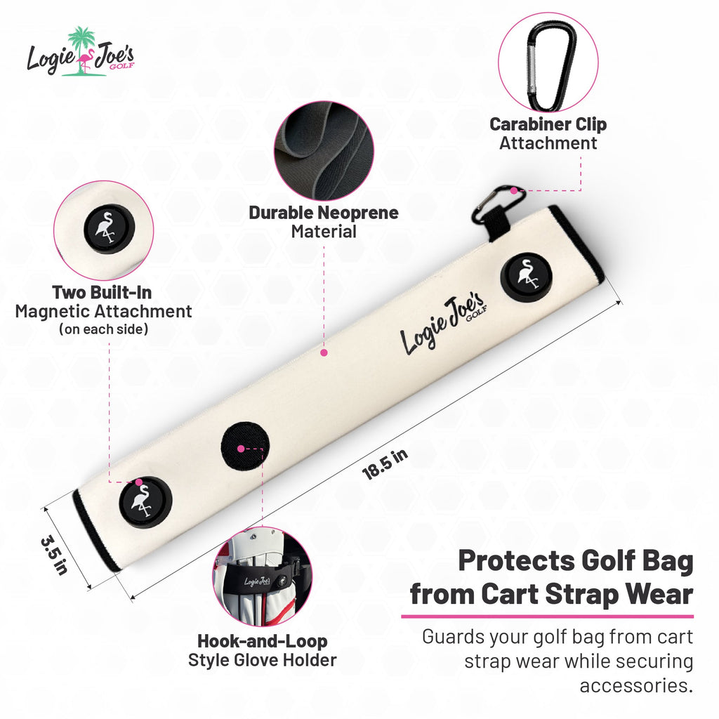 Navy Magnetic Golf Cart Strap Sleeve | Neoprene Rubber | Dual Accessory Magnets | Glove Holder with Velcro | Carabiner Bag Attachment | 18.5 x 3.5 in