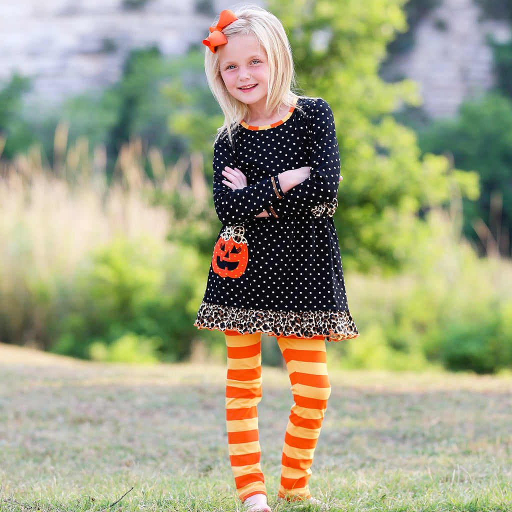 Girls' Pumpkin Polka Dot Dress
