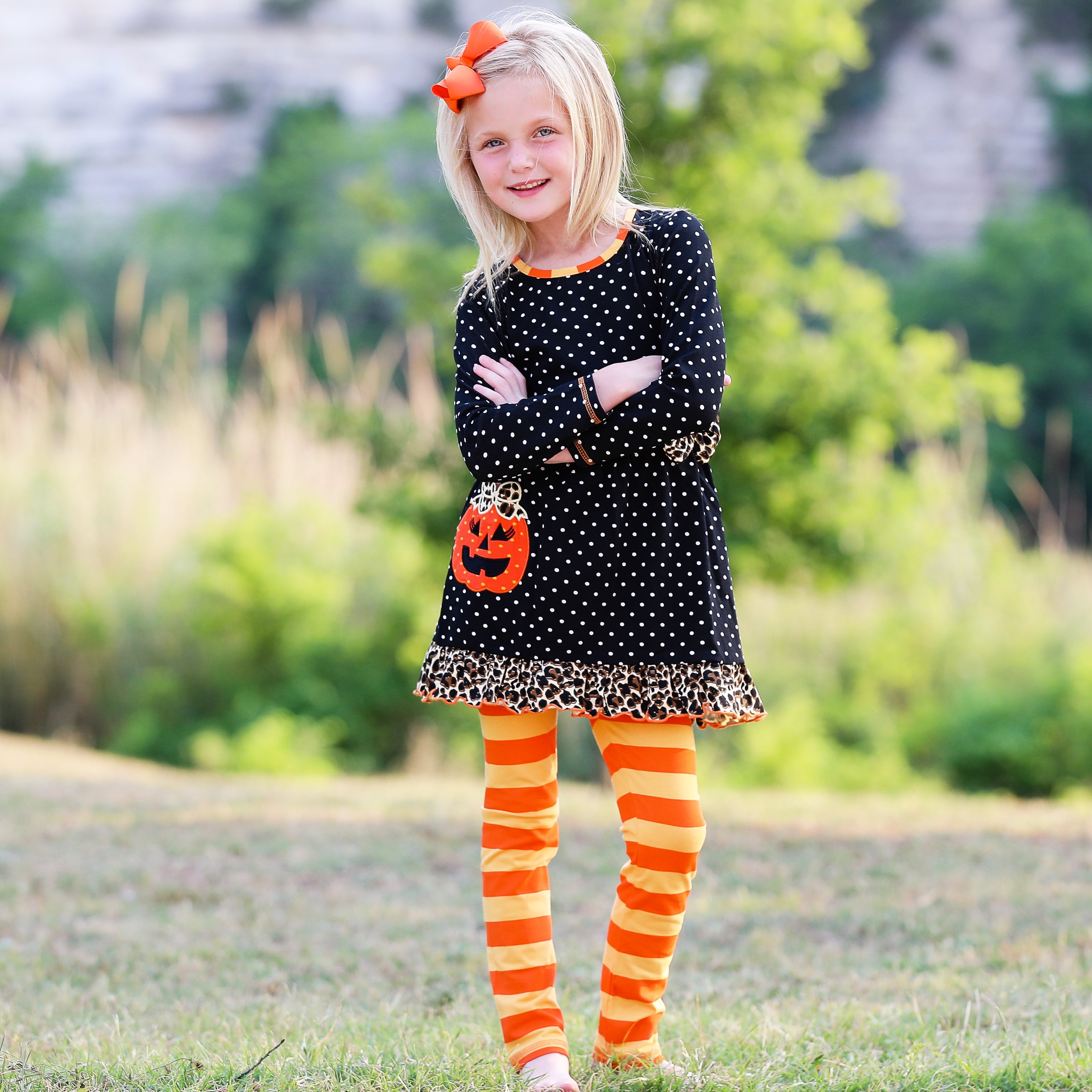 Girls' Pumpkin Polka Dot Dress