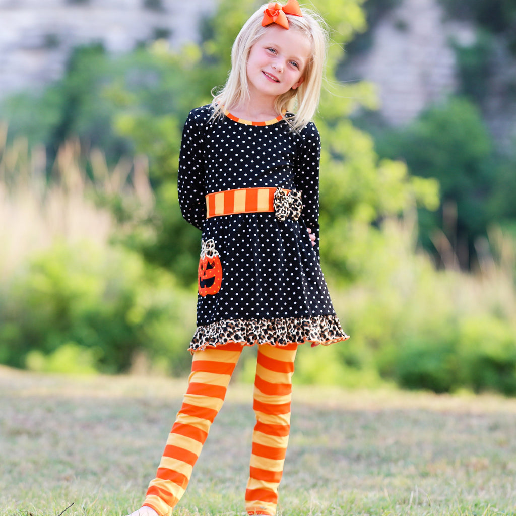 Girls' Pumpkin Polka Dot Dress