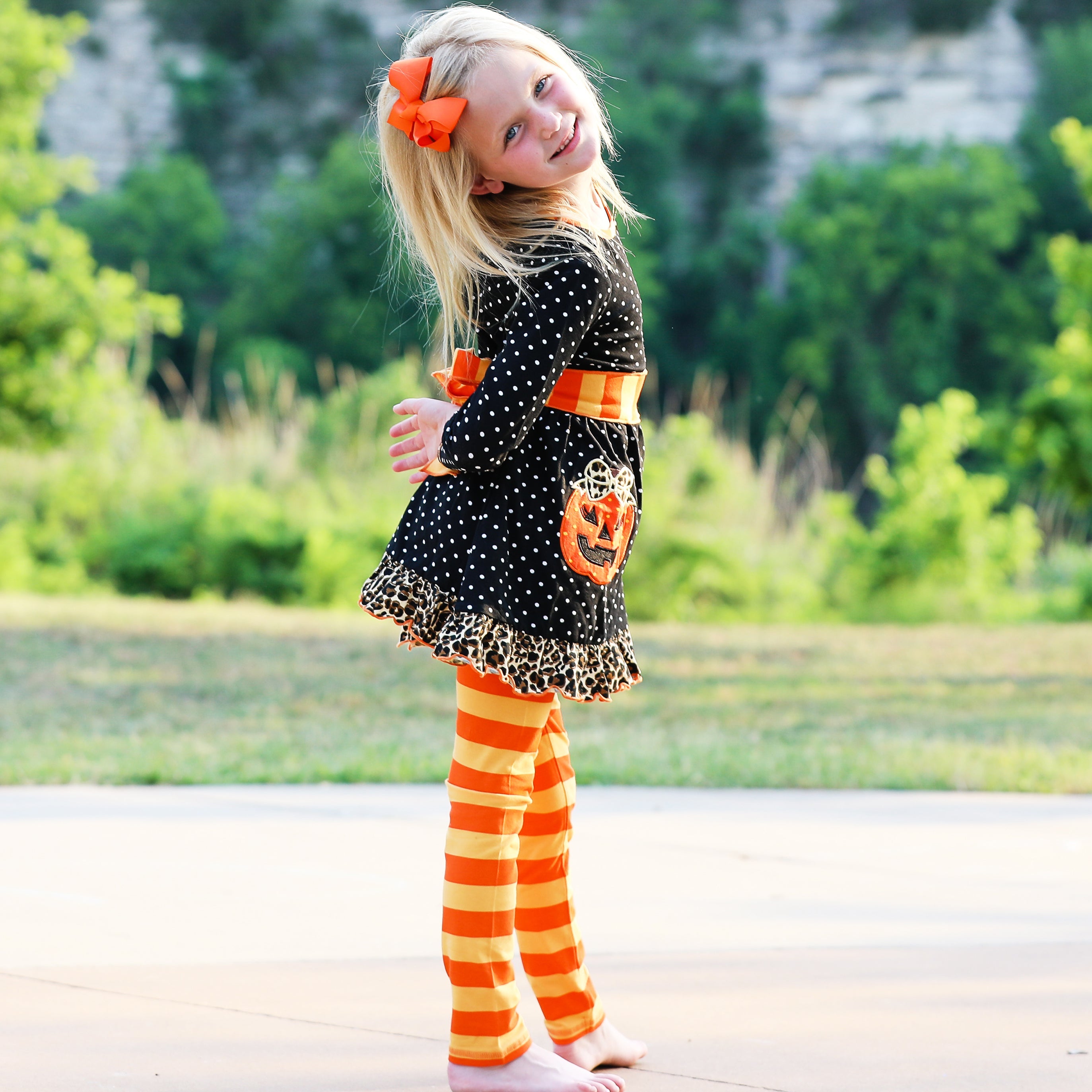 Girls' Pumpkin Polka Dot Dress