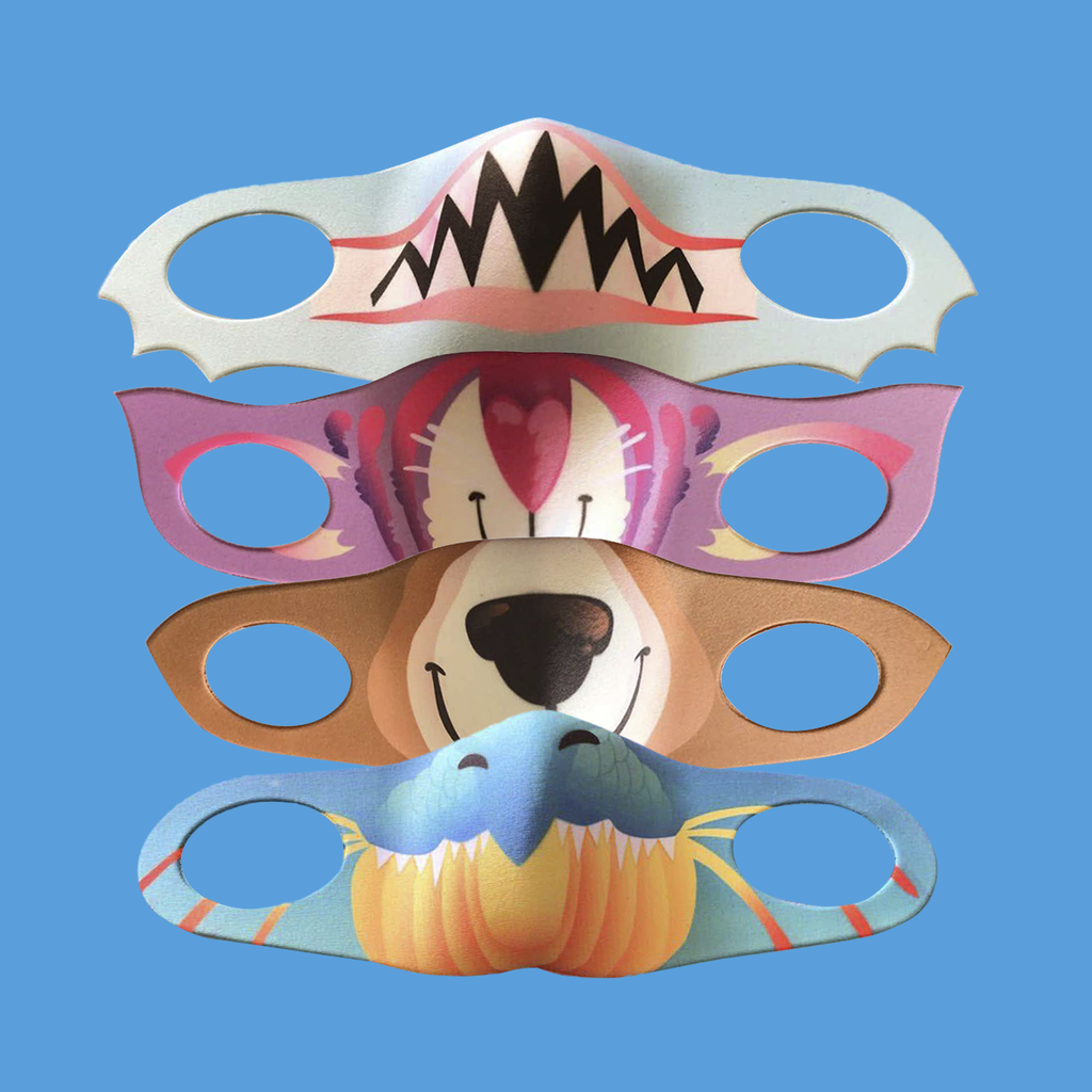 Kids Ninja Face Mask 4-Pack, Dragon Cat Dog Shark