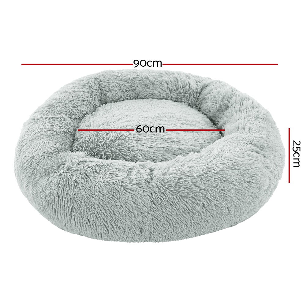 Calming Plush Dog Bed, 90cm (Light Grey)