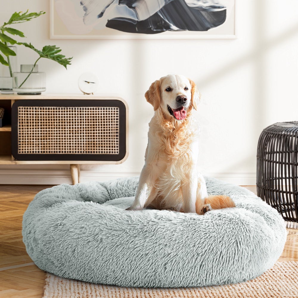 Calming Plush Dog Bed, 90cm (Light Grey)