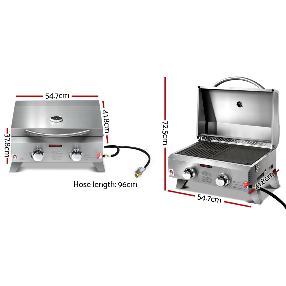 Portable 2-Burner Gas BBQ Grill for Camping