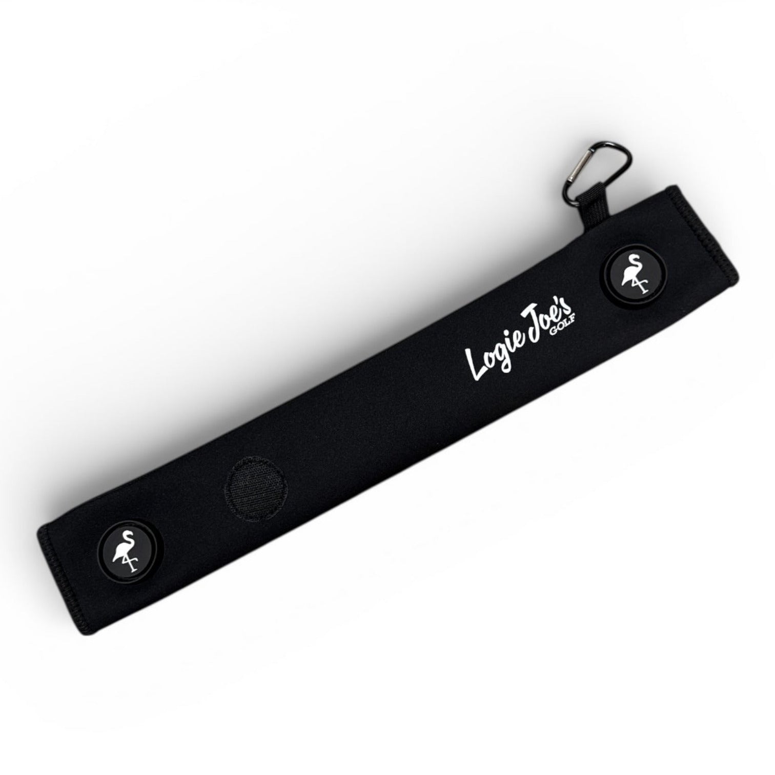 Black Magnetic Golf Cart Strap Sleeve | Neoprene Rubber | Dual Accessory Magnets | Glove Holder | Carabiner Bag Attachment | 18.5 x 3.5 in