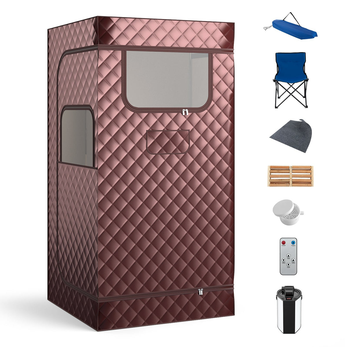 Portable Steam Sauna with 3L Steam Generator Remote Control Wood Foot Massager and Foldable Chair for Home