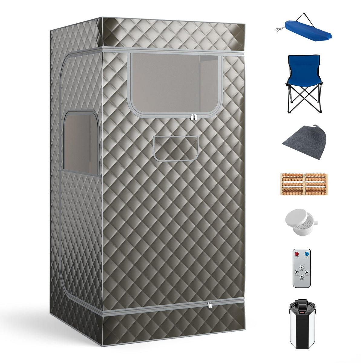 Portable Steam Sauna with 3L Steam Generator Remote Control Wood Foot Massager and Foldable Chair for Home