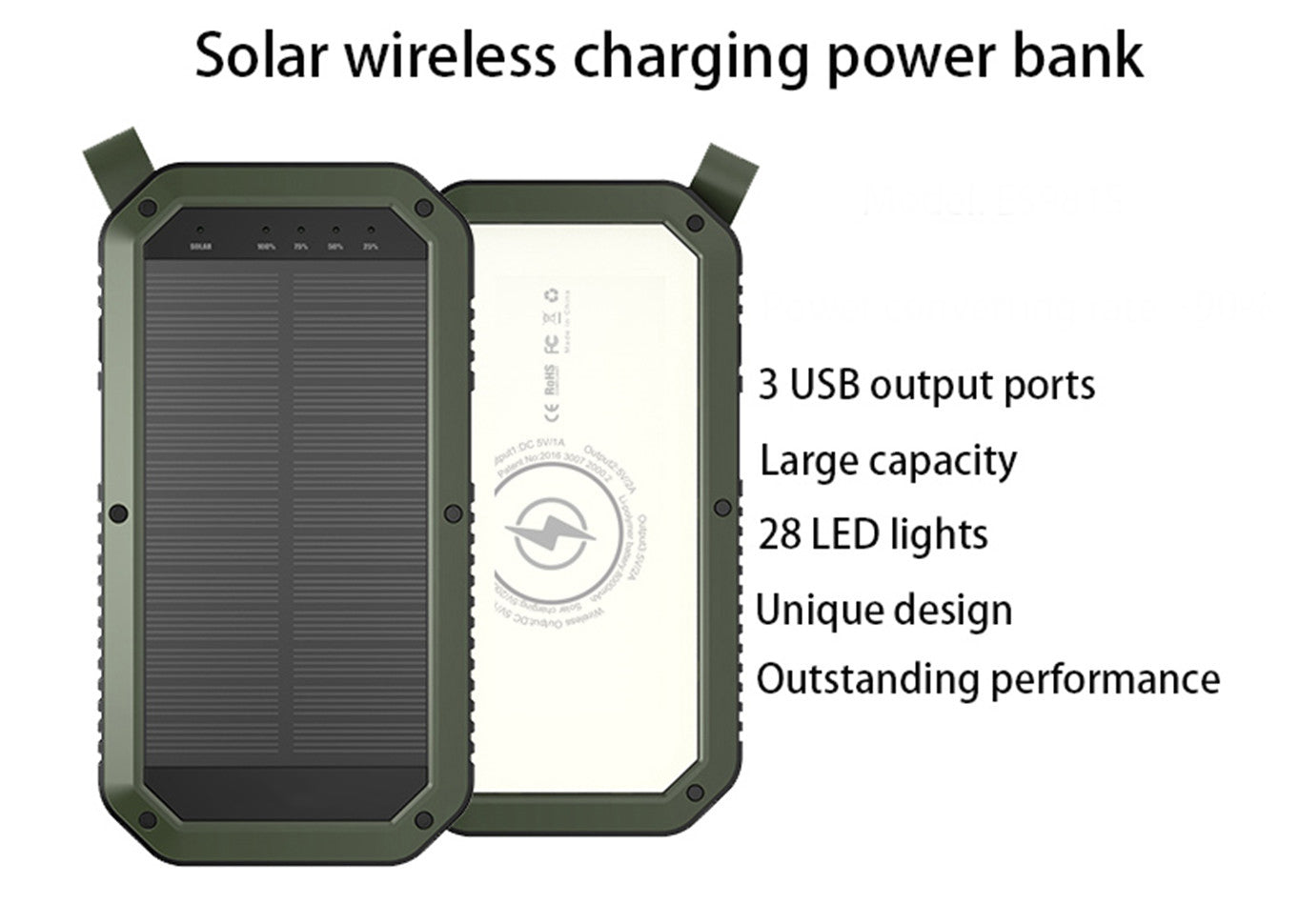 Sun Chaser Solar Wireless Charging Power Bank, 10,000 mAh